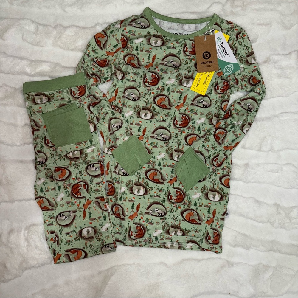 Kind thing kids 2 piece PJ set burrow‎ animals modal blend NWT